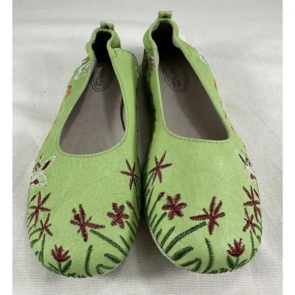 Maria Pia Fiji Women's Floral Embroidered Trend Hippie Flats Like Green Sz36 - Picture 3 of 8